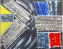 abstrakte Malerei kaufen grau rot gelb blau bunt 50 x 50 cm - Bild AUTOBAHN Maler LEO