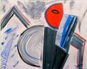 abstrakte Malerei kaufen rot Blau schwarz grau bunt 50 x 50 cm - Bild ROBTIC Maler LEO