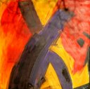abstrakte Malerei kaufen rot gelb violett blau 200 x 200 cm - Bild TRAFFIC Maler LEO