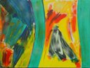 abstrakte Malerei kaufen 140 x 160 cm türkis grün gelb rot bunt - Bild FELD AM FLUSS Maler LEO