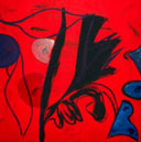 moderne Malerei kaufen rot schwarz blau 100 x 100 cm - 1 m x 1 m - Bild BULB Maler LEO