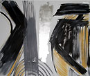 Luxus Kunst kaufen abstrakte Malerei 140 x 160 cm silber weiss grau schwarz gelb gold - Bild JAZZ 2 Maler LEO